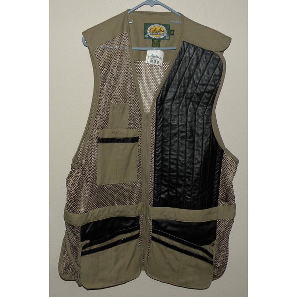 Cabela’s Left Hand Elite 2XL Skeet Shooting Vest Tan Canvas Black Leather NWT